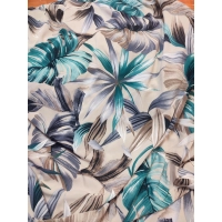 Elastyczny beżowy Jersey - zielone i szare liście paproci